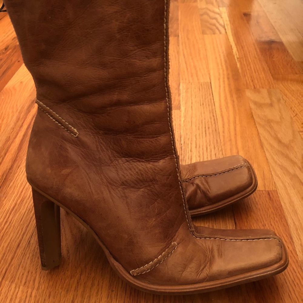 Leather high heel boots